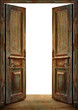 Old vintage opened doors with white background