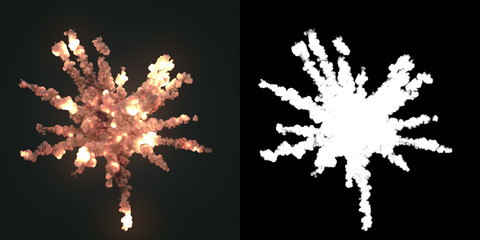Aufkleber - Composition with large explosions in dark plus alpha channel. 3d rendering