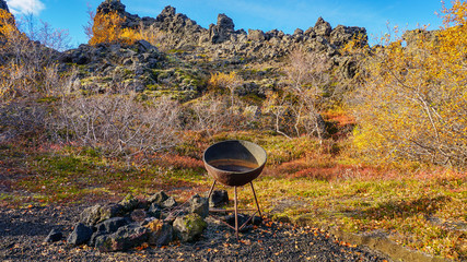 Wall Mural - Rocky landcape of Dimmuborgir in summer autumn, Iceland