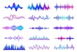Sound waves. Frequency audio waveform, music wave HUD interface elements, voice graph signal. Vector audio wave set