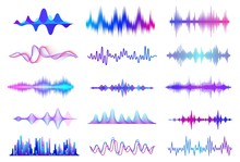 Sound Waves. Frequency Audio Waveform, Music Wave HUD Interface Elements, Voice Graph Signal. Vector Audio Wave Set