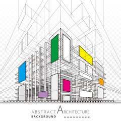 Poster - 3D illustration architecture building construction abstract background. 