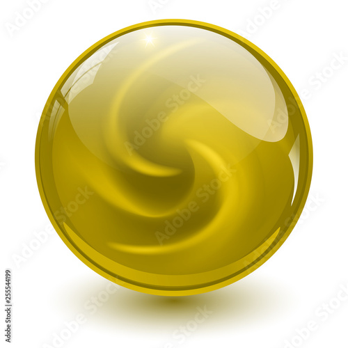 Yellow glass sphere, 3D marble ball