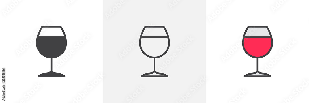 Wine glass icon. Line, glyph and filled outline colorful version ...