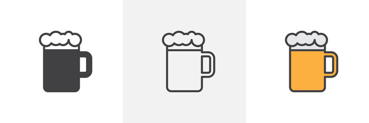 Wall Mural - Beer mug with foam icon. Line, glyph and filled outline colorful version, Glass of beer outline and filled vector sign. Bar, pub symbol, logo illustration. Different style icons set. Vector graphics