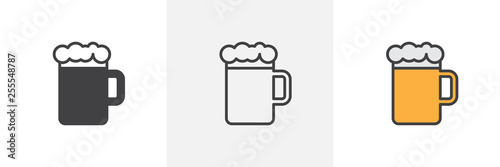 Beer mug with foam icon. Line, glyph and filled outline colorful version, Glass of beer outline and filled vector sign. Bar, pub symbol, logo illustration. Different style icons set. Vector graphics © alekseyvanin