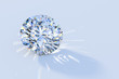 Round cut diamond on light blue background with rear light shadow and caustics rays