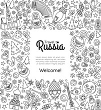 Russian Moscow Russia Thin Line Icons Background Border Frame Pattern.