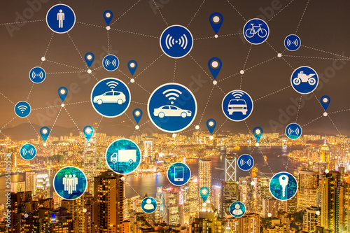 Fotomural Ridesharing and carpooling concept in the city