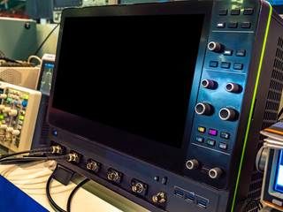 Poster - Scientific research. Laboratory with electronic equipment. Monitor.