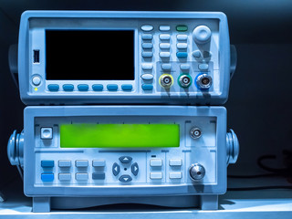 Poster - Scientific research. Laboratory with electronic equipment. Monitor.