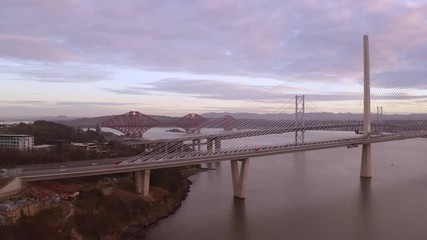 Wall Mural - Three bridges, Forth railway Bridge, Forth Road Bridge and Queensferry Crossing, over Firth of Forth near Queensferry in Scotland