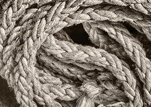 A Roll Of Old Ship's Ropes, Black And White.
