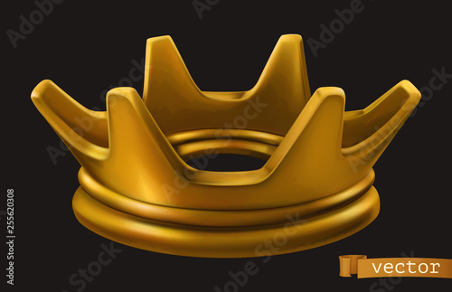 Old golden crown. 3d vector icon