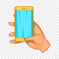 Poster - hand works on a mobile phone icon in cartoon style isolated on background for any web design