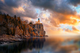 Fototapeta Zachód słońca - Split rock Lighthouse during sunset