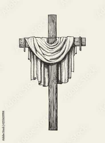 Fotografía Crucifix, cross and shroud hand drawn