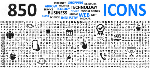 Fotomural Big set icons: business, shopping, device, technology, medical, ecology, food &