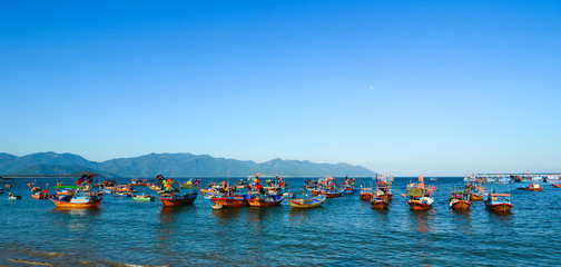 Wooden boats on Nha Trang Bay