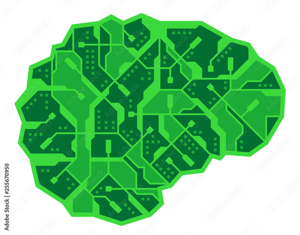Vector printed circuit board human brain. Concept illustration of cpu ...