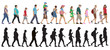 © nosyrevy - Set of walking people (crowd) and silhouettes, isolated. Vector illustration.
