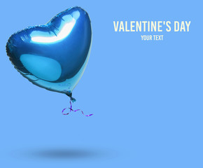 Wall Mural - Blue balloon heart on blue background. Valentine's Day