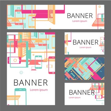Abstract composition, smartphones, laptops, computer monitors, light business backdrop, creative bright surface, logo construction, geometric firm sign, modern letter symbol