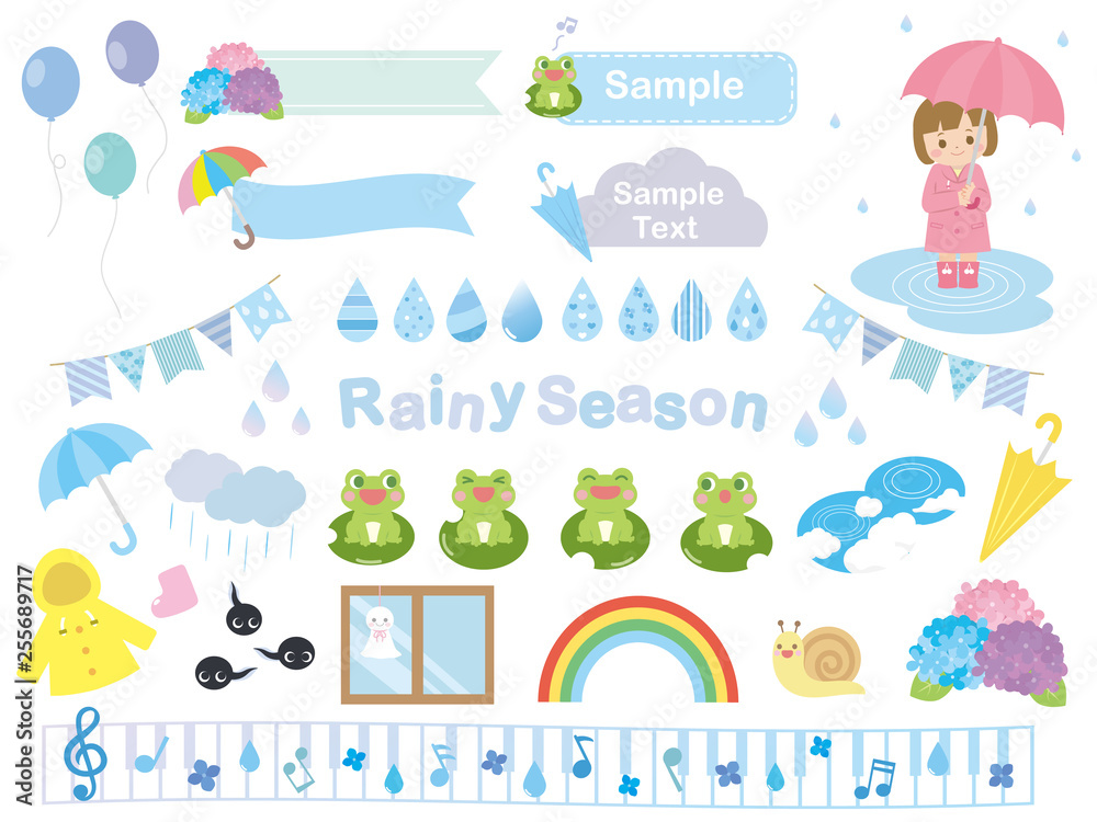 かわいい梅雨のイラスト素材 Adobe Stock でこのストックベクターを購入して 類似のベクターをさらに検索 Adobe Stock