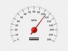Realistic Speedometer. Car Odometer Speed Counter Dial Meter Rpm Motor Miles Measuring Scale White Engine Meter Concept