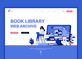 Poster - Modern flat web page design template concept of Book Library decorated people character for website and mobile website development. Flat landing page template. Vector illustration.
