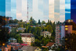 Time-lapse collage of slices of different times of day. Aerial view of the apartment district of the city of Sochi, Russia