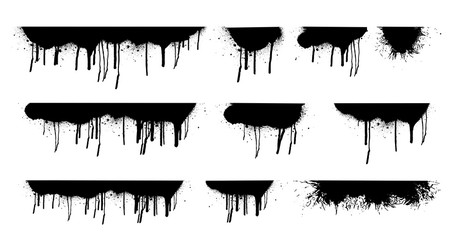 Poster - Dripping oil stain. Liquid ink, paint drip and drop of drippings stains watercolor splash, blood or sauce spray. Black drips resin inked drops isolated vector symbols silhouette set
