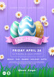 Easter Egg Hunt Party flyer template. Colorful eggs composition. Eps10 vector.