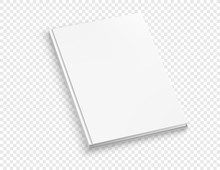 White thin hardcover book vector mock up isolated on transparent background.