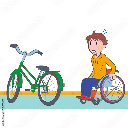 車椅子の男性が歩道に置かれている自転車が障害になって進めず困っているイラスト Acheter Ce Vecteur Libre De Droit Et Decouvrir Des Vecteurs Similaires Sur Adobe Stock Adobe Stock