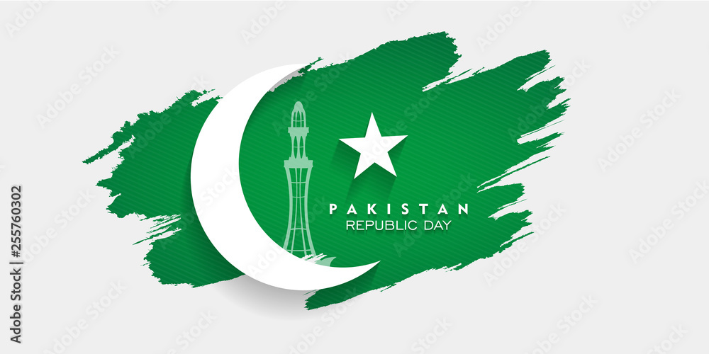 23rd of march pakistan national day celebration card, Happy Pakistan's Resolution Day 23rd March 1940. flag of pakistan brush design Vector Illustration - obrazy, fototapety, plakaty 
