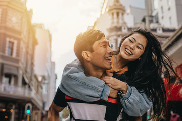 Loving couple having fun in the city