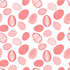 Wall Mural - Easter egg seamless pattern. Bright color, holiday eggs texture. Simple abstract decorative template for Happy Easter celebration. Stylized cute ornament wallpaper, card, fabric. Vector illustration