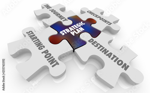 Fotografía Strategic Plan Journey Checkpoints Destination Puzzle Pieces 3d Illustration