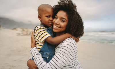 mother with his son at the beach