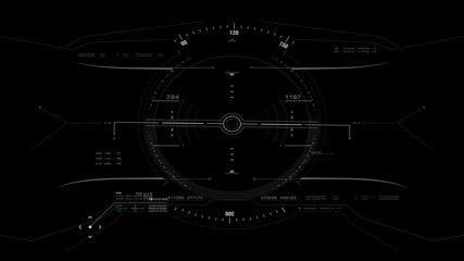 Aufkleber - Aerial view from the fighter plane's cockpit flying over the low cloud cover mountain scape with head up display acquire targets and enemies location hidden in the dense mountain forest