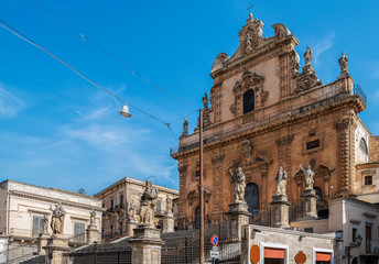 Exterior view of the baroque church of San Pietro in Modica, Sicily, Italy