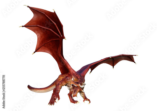 Obraz na plátne  3D Rendering Fairy Tale Dragon on White