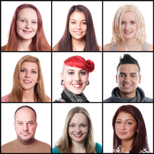 Collection Of 9 Different Multi-ethnic Women And Men Ranging From 18 To 45 Years
