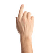 © New Africa - Man pointing at something on white background, closeup of hand