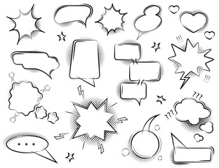 Wall Mural - Comic Speech Bubbles Signs Black Thin Line Set. Vector