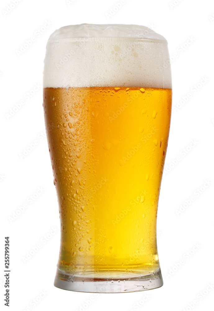 glass of beer isolated on white background - obrazy, fototapety, plakaty 