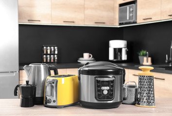 Poster - Set with modern domestic appliances in kitchen