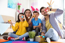 Happy Family Spending Time Together During Easter Holiday At Home