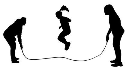 Sticker - children jumping rope, silhouette vector